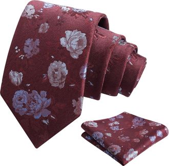 Alizeal Mens 8cm Floral Pattern Tie with Pocket Square Classic Casual for Party Wedding Necktie and Hanky Set, Maroon+Blue