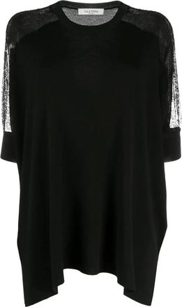 Valentino Truien & Vesten, Dames, Zwart, S, Wol, Lace Panel Detail Knitted Top