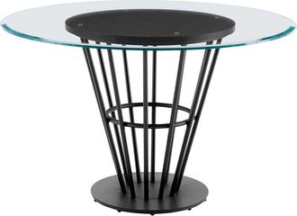 Armen Living Veronica 48In Round Dining Table With Walnut Panel & Glass Tabletop