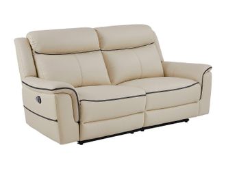 Vente-Unique Sof&aacute; 3 plazas el&eacute;ctrico de cuero beige ADELIO