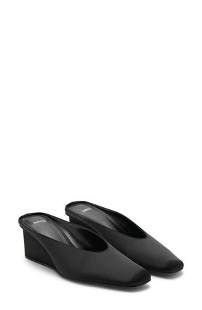 Mango Square Toe Wedge Mule in Black at Nordstrom, Size 9.5Us