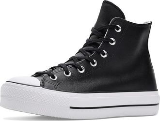 Converse Chuck Taylor All Star High Top Platform Leather Sneaker Womens Lace up casual Shoes Black/Black/White : 10.5 B - Medium