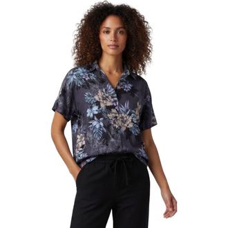 Lords of Harlech Exotic Floral Womens Relaxed Linen Printed Shirt in Exotic Floral Black at Nordstrom, Size X-Small