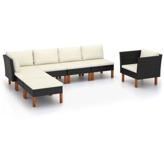 vidaXL Vidaxl - Set Muebles De Jard&iacute;n 7 Pzas Rat&aacute;n Sint&eacute;tico Eucalipto Negro