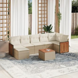 vidaXL Vidaxl - Juego De Sof&aacute;s De Jard&iacute;n Con Cojines Beige 8 Pzas Rat&aacute;n Pe