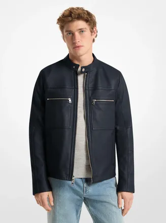 Michael Kors Leather Double-Zip Racer Jacket