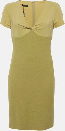 Emporio Armani Green Chiffon And Textured Knit Plunge Neck Mini Dress