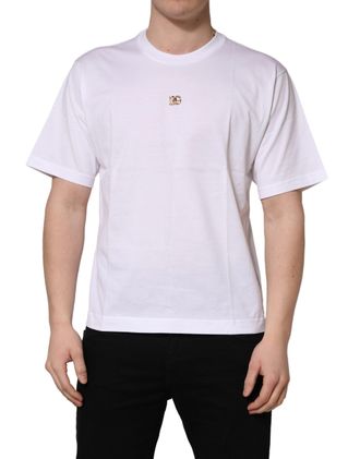 Dolce & Gabbana Mens White Metal Dg Logo Cotton Short Sleeves T-Shirt