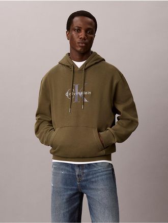 Calvin Klein Jeans Calvin Klein Mens Monologo Fleece Hoodie - Green - 2XL