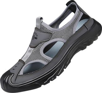 Generic Mens Closed Toe Mesh Sandals with Breathable Cut-Outs and Cushioned Anti-Slip Sole for Summer Walking, Black Athletic Fisherman Sandals, Lightweight a