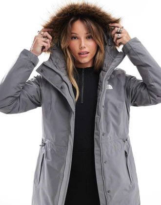 The North Face Zaneck - Parka isolante grigio con cappuccio in pelliccia sintetica