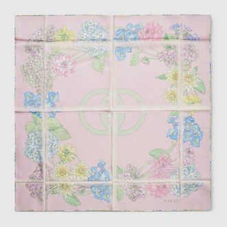 Gucci Printed Silk Twill Carr&eacute;, Pink, Silk