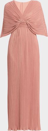 Aidan Mattox Pleated Metallic Chiffon Column Gown