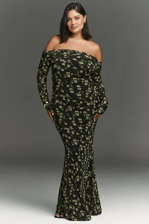 AFRM Long-Sleeve Off-The-Shoulder Mesh Maxi Dress
