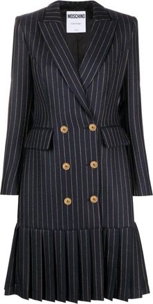 Moschino pinstriped pleated blazer dress - women - Virgin Wool/Acetate/Viscose - 40 - Blue
