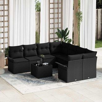 vidaXL Conjunto De Sof&aacute; De Jard&iacute;n 9 Pcs Negro Polirat&aacute;n Vidaxl