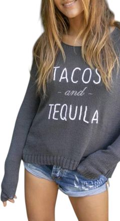 Wooden Ships Tacos & Tequila Cropped Crewneck Sweater In Charcoal Multi