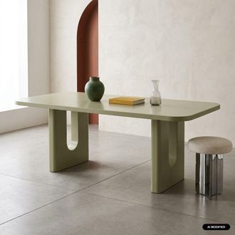 Sweeek Mesa de comedor acabado mate, 8 plazas, verde salvia