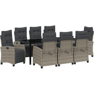 vidaXL Conjunto De Comedor De Jard&iacute;n 9 Pcs Gris Rat&aacute;n Sint&eacute;tico Vidaxl