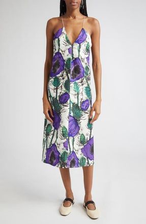 Wales Bonner Josephine Floral Sateen Dress in Poppy Purple at Nordstrom, Size 0 Us