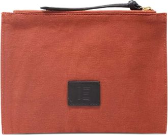 Inou&iuml; Editions embroidered clutch bag - women - Cotton/Leather - One Size - Orange