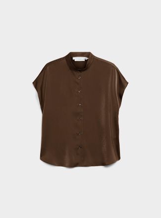 Contemporaine Womens Flowy satin cap-sleeve blouse