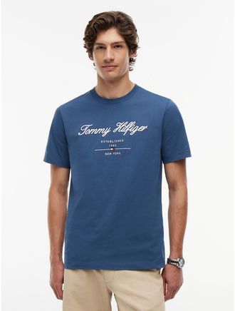 Tommy Hilfiger Mens Embroidered Script Logo T-Shirt - Aegean Sea - XXL