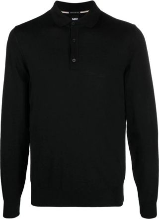 HUGO BOSS Tops, Heren, Zwart, L, Katoen, Lancione Gebreide Polo