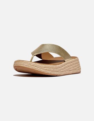 FitFlop Womens Fitflop F-Mode Toe Post Leather Womens Platino Slides - Dark Gold - Size: 5