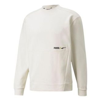 Puma Mens PUMA Winterized Crew Logo Solid Color Fleece Lined Sports Knit Round Neck Pullover White 846545-73