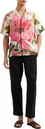 Orlebar Brown Maitan Paeonia Linen Shirt In Pink Lemonade