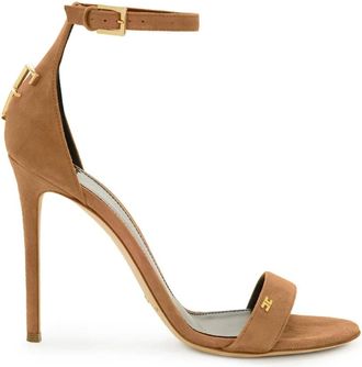 Elisabetta Franchi Schoenen, Dames, Bruin, 41 EU, Su&egrave;de, Su&egrave;de Sandaal met Logo Detail