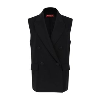 Max Mara Vests, female, Black, Size: 2XS Black Sleeveless Blazer Peak Lapels