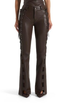 Mani&egrave;re De Voir Ambre Leather Lace Up Flared Trousers in Brown at Nordstrom, Size 6