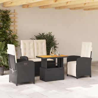 vidaXL Juego Comedor Jard&iacute;n 4 Piezas Con Cojines Rat&aacute;n Sint&eacute;tico Negro Vidaxl