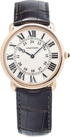Cartier pre-owned Ronde Louis 36mm - men - Sapphire Crystal/Leather/18kt Rose Gold - One Size - White