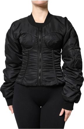 Dolce & Gabbana Zwarte Nylon Bustier Corset Jas - Dames - Bomber jackets - Zwart - S - Nylon - Jassen