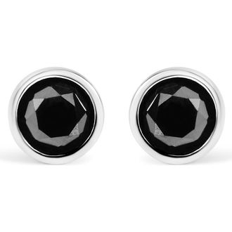 House of Brilliance Silver 3.00 Cttw Black Diamond Bezel-Set Stud Earrings with Screw Backs in White at Nordstrom
