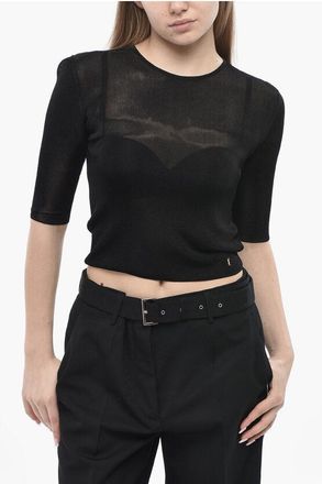 Saint Laurent See-Through Knit Top with 3/4 Sleeves size M
