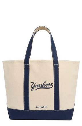 Sporty & Rich New York Yankees Curve Tote Bag in Natural/dark Navy at Nordstrom