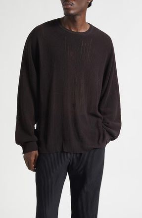 Homme Pliss&eacute; Issey Miyake Brush Close-Up Crewneck Sweater in Brown at Nordstrom