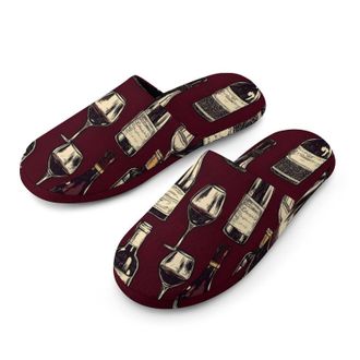 Generic Red Wine Glass And Bottles Mens House Slippers Slip Indoor Slipper On Shoes Warm Outdoor