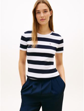Tommy Hilfiger Womens Multicolor Rugby Stripe T-Shirt - Navy - XXS