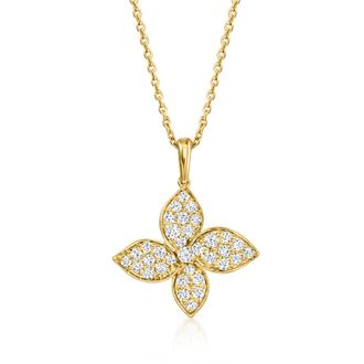 Ross-Simons Lab-Grown Diamond Flower Pendant Necklace in 18kt Gold Over Sterling