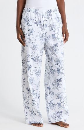 Nordstrom Rack Cotton Poplin Pants in White- Navy Restore Floral at Nordstrom Rack, Size X-Small