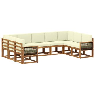 vidaXL Conjunto De Sof&aacute;s De Exterior Con Coj&iacute;n 9 Pcs Natural Y Crema Vidaxl
