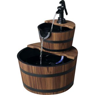 OUTSUNNY Fuente De Agua De Madera En Cascada De 2 Niveles Con Bomba El&eacute;ctrica Y Salida De Agua Ajustable Para Decoraci&oacute;n Patio Terraza Natural - Outsunny