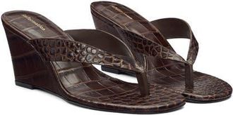 Reformation Jessie Wedge Thong Sandal in Chocolate Croc at Nordstrom, Size 10.5