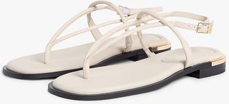 Tommy Hilfiger Womens Metallic Accent Leather Sandal - Classic Beige - US 6.5 / EU 37