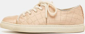 Charlotte Olympia Beige Leather And Satin Lace Up Sneakers